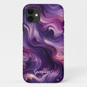 Capa Para iPhone 11 Nome Personalizado Efeito de Pintura Roxo Vibrante
