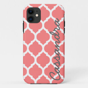 Capa Para iPhone 11 Nome personalizado em Trellis marroquina rosa