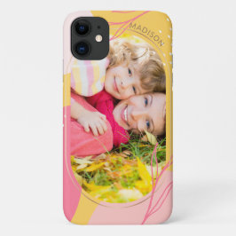 Capa Para iPhone 11 Nome Personalizado Floral Laranja Rosa Moderno