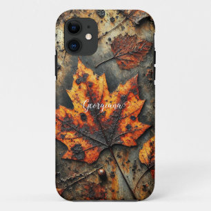 Capa Para iPhone 11 Nome Personalizado Folhas Industriais Grungentes