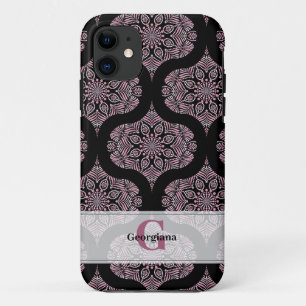 Capa Para iPhone 11 Nome Personalizado Fronteira Floral do Rosa Retrod