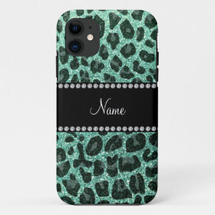 Capa Para iPhone 11 Nome personalizado glitz verde-maconha-leopardo