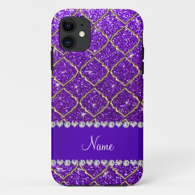 Capa Para iPhone 11 Nome personalizado: gold indigo roxo glitter moroc (Verso)
