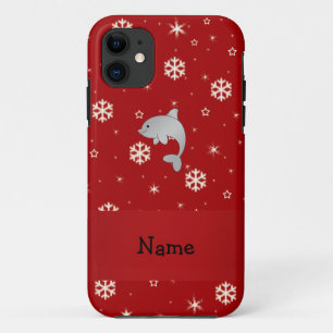 Capa Para iPhone 11 Nome personalizado golfinhos flocos de neve vermel
