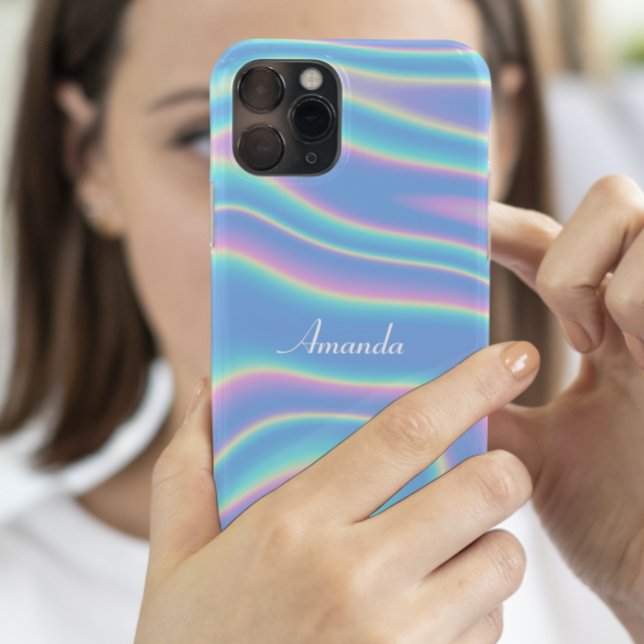 Capa Para iPhone 11 Nome Personalizado Iridescente Holográfico Moderno (Criador carregado)