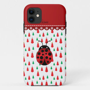 Capa Para iPhone 11 Nome personalizado ladybug verde-vermelho-neve