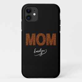 Capa Para iPhone 11 Nome personalizado mãe elegante brilho marrom