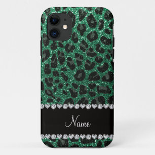 Capa Para iPhone 11 Nome personalizado mint verde brilho leopardo