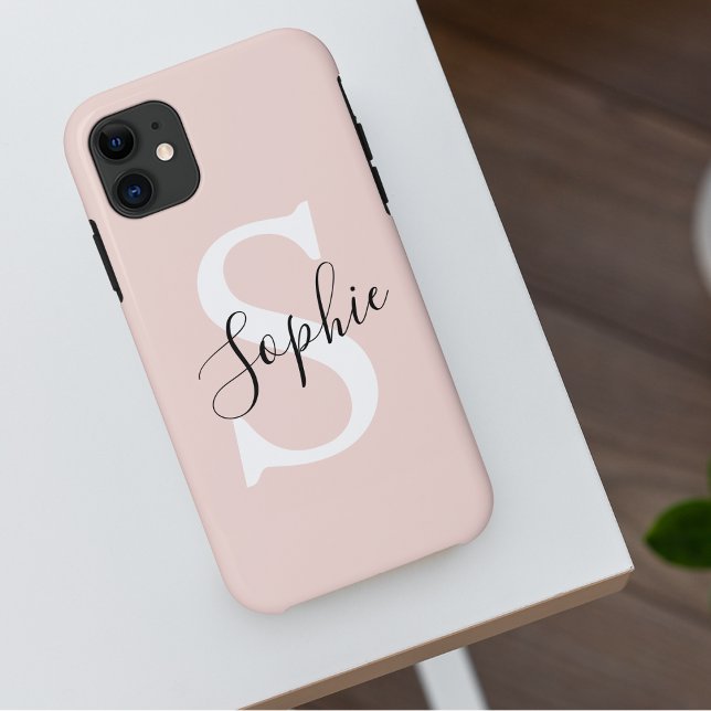 Capa Para iPhone 11 Nome Personalizado Moderno Monograma Pastel Rosa (Criador carregado)