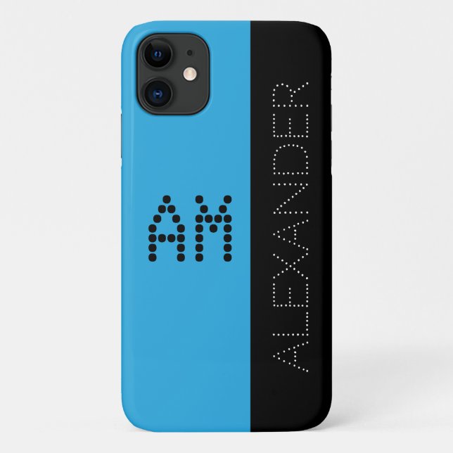 Capa Para iPhone 11 Nome Personalizado & Monograma Chic Font Blue (Verso)