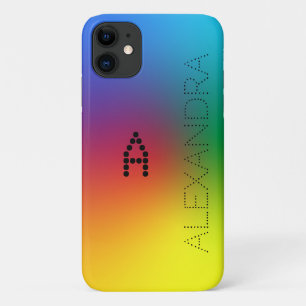 Capa Para iPhone 11 Nome Personalizado & Monograma Trendy Font, Rainbo