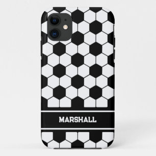 Capa Para iPhone 11 Nome personalizado Padrão de bola de futebol preto
