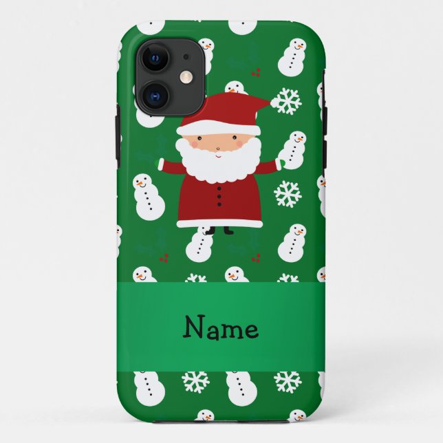 Capa Para iPhone 11 Nome personalizado papai noel boneco de neve verde (Verso)