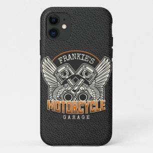Capa Para iPhone 11 Nome Personalizado Pistões Asas Motociclismo Garag