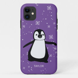 Capa Para iPhone 11 Nome Personalizado Roxo - Neve Pinguim