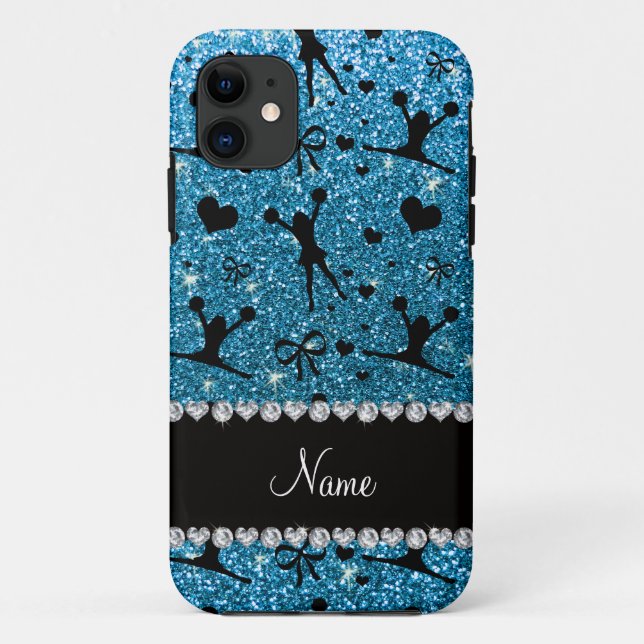 Capa Para iPhone 11 Nome personalizado sky Blue Glitor (Verso)