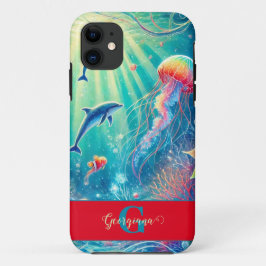 Capa Para iPhone 11 Nome Personalizado Whimsical Floral Coral Reef Poi
