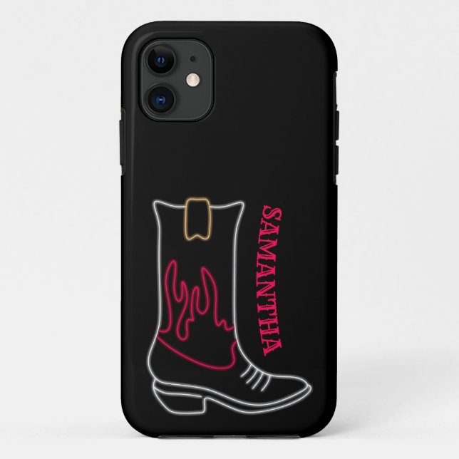 Capa Para iPhone 11 Nome Personalizável de Arranque do Neon Cowboy (Verso)