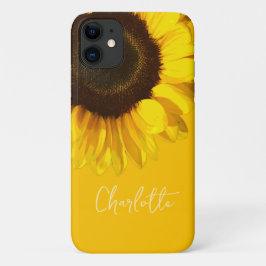 Capa Para iPhone 11 Nome Personalizável de Girassol Amarelo de Verão