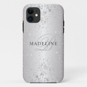 Capa Para iPhone 11 Nome Personalizável do Glitter Silver Metálico Gla