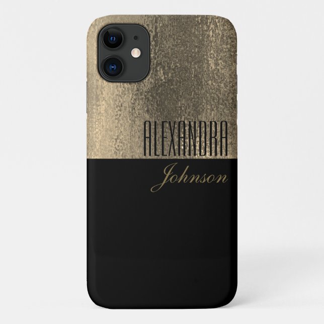 Capa Para iPhone 11 Nome Simples Amarelo Dourado e Preto (Verso)
