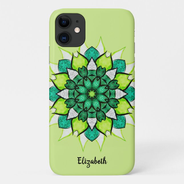 Capa Para iPhone 11 Nome verde da mandala de abstrato (Verso)
