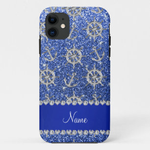 Capa Para iPhone 11 Nomes das âncoras de prata azul-brilho da roda