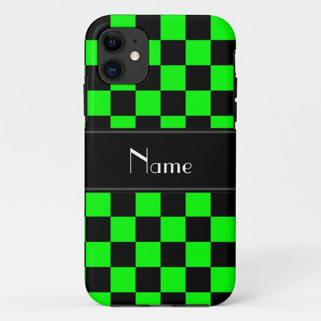 Capa Para iPhone 11 Nomes personalizados, pretos e verdes neon (Verso)