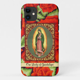 Capa Para iPhone 11 Nossa Senhora de Guadalupe na oração com Rosas