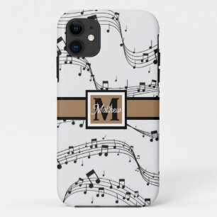 Capa Para iPhone 11 Nota de Música Preta e Branca Monograma Musical