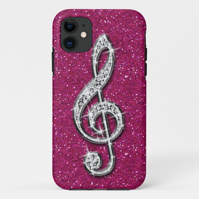 Capa Para iPhone 11 Nota Musical Diamante Espelhado Glitzy Impresso (Verso)