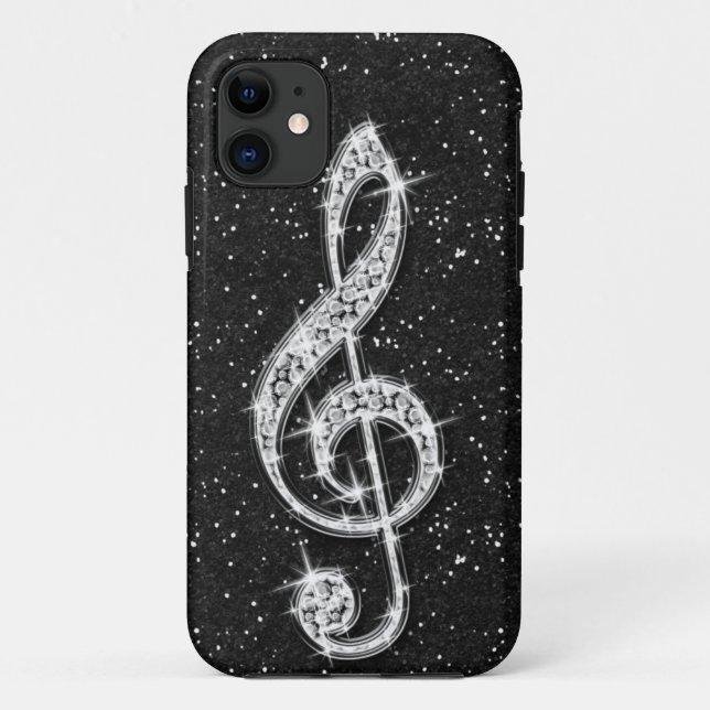 Capa Para iPhone 11 Nota Musical Diamante Espelhado Glitzy Impresso (Verso)