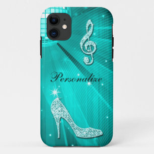 Capa Para iPhone 11 Nota Musical e Salto Alto Brilhantes em Azul Turqu