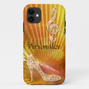 Capa Para iPhone 11 Nota Musical e Salto Alto Laranja Brilhante