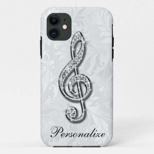 Capa Para iPhone 11 Nota Musical Personalizada com Diamantes em Padrão (Verso)