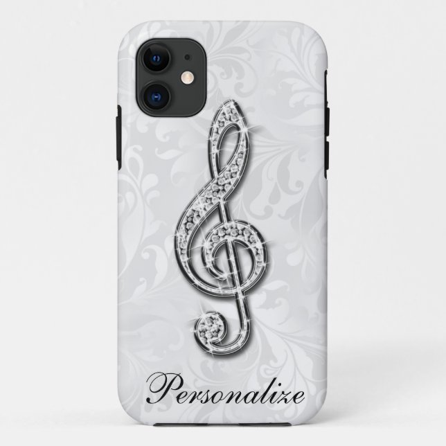 Capa Para iPhone 11 Nota Musical Personalizada com Diamantes em Padrão (Verso)
