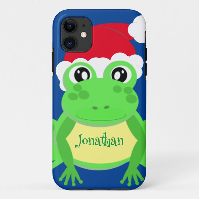 Capa Para iPhone 11 Novidade Azul Santa Hat, Sapo de Natal (Verso)
