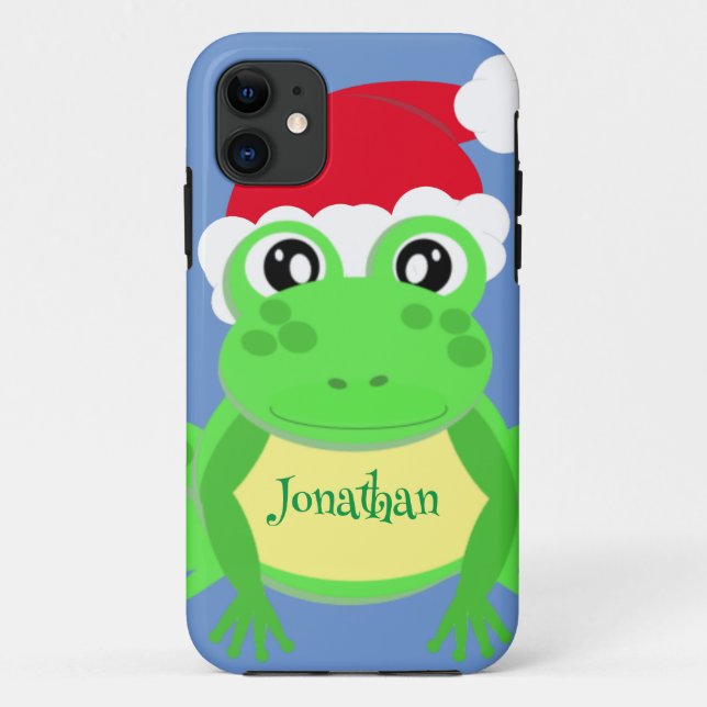 Capa Para iPhone 11 Novidade Azul Santa Hat, Sapo de Natal (Verso)