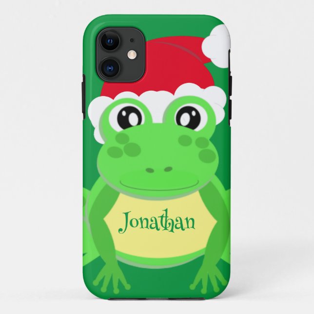 Capa Para iPhone 11 Novidade Verde do Sapo de Natal Santa Hat (Verso)