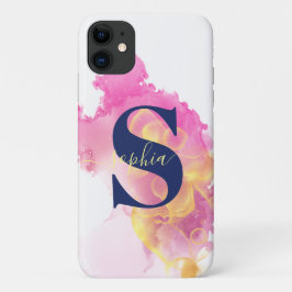 Capa Para iPhone 11 Nuvem de Tinta Rosa Tendente, Branco Personalizado