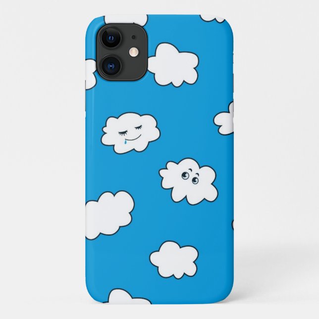 Capa Para iPhone 11 Nuvens de Cartoon Engraçadas no Céu Azul (Verso)