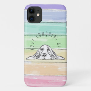 Capa Para iPhone 11 o amor conquista tudo cachorro arco-íris basset ho