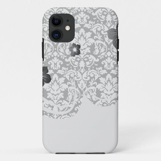 Capa Para iPhone 11 o damasco preto e branco floresce (Verso)
