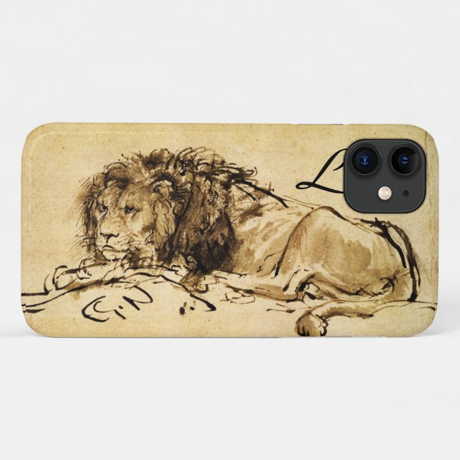 Capa Para iPhone 11 O LÍON DA CABO, Sepia, Monograma Negro (Verso (horizontal))