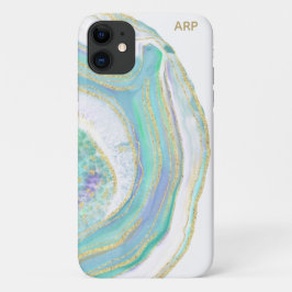 Capa Para iPhone 11 *~* O Rainbow Blue Mint Agate Glitter Pastel Doura