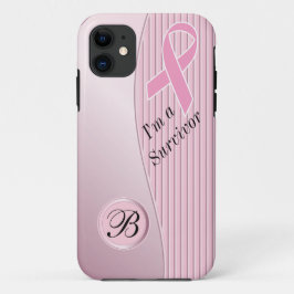 Capa Para iPhone 11 O rosa listra o monograma do sobrevivente | DIY do