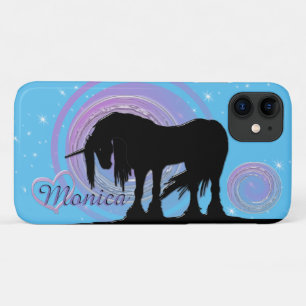 Capa Para iPhone 11 O Unicórnio Preto Místico (Lua Azul Roxa/Lt)