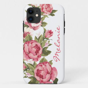 Capa Para iPhone 11 O vintage personalizado cora peônias cor-de-rosa