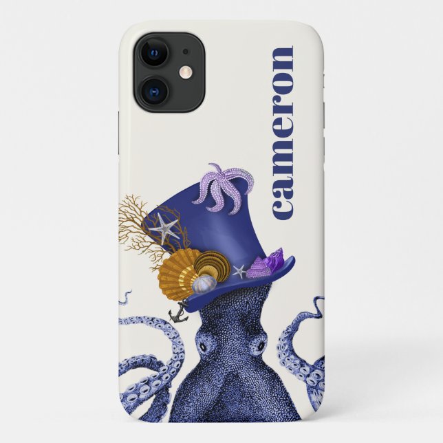 Capa Para iPhone 11 Octopus com chapéu náutico (Verso)