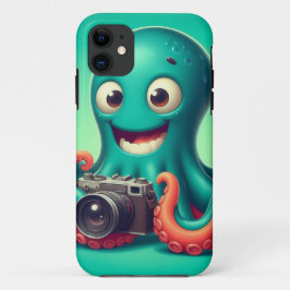 Capa Para iPhone 11 Octopus engraçado segurando uma câmera